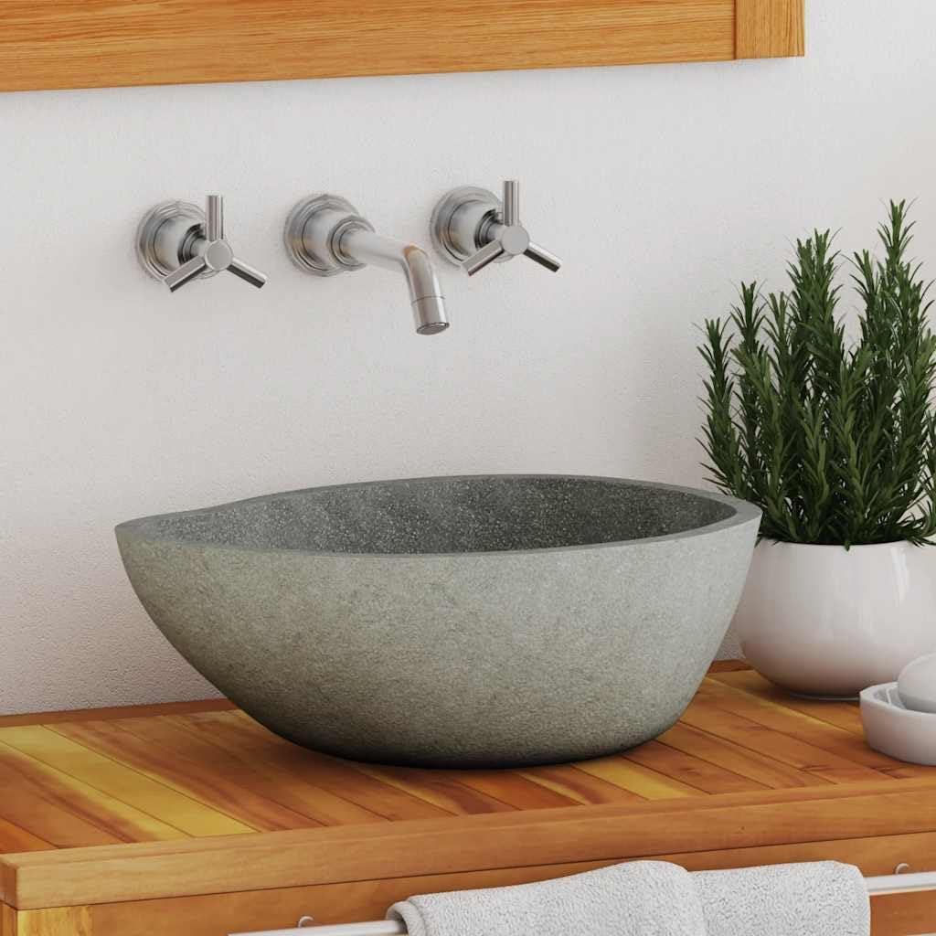 Foto 3 pulgar | Lavabo De Mano Vidaxl Oval River Stone 37-46x29-36 - Venta Internacional.
