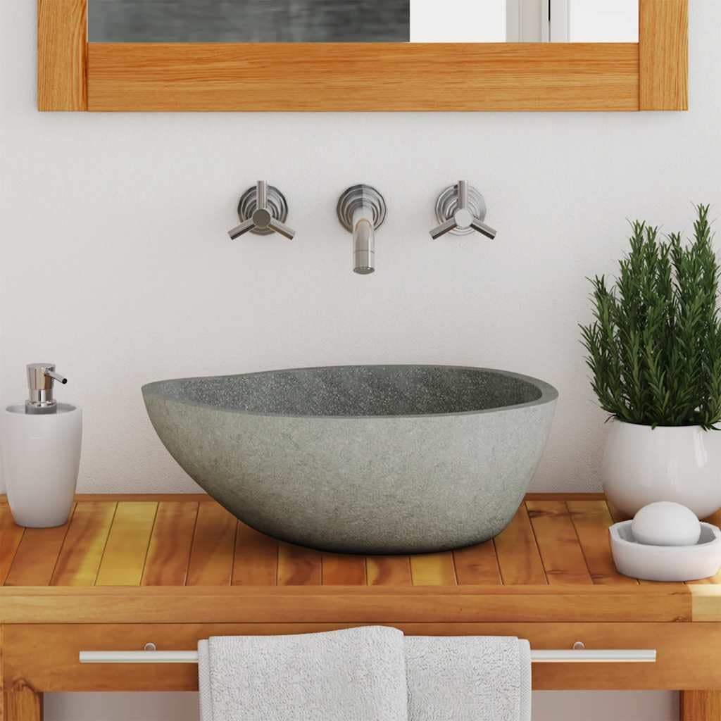 Foto 5 pulgar | Lavabo De Mano Vidaxl Oval River Stone 37-46x29-36 - Venta Internacional.