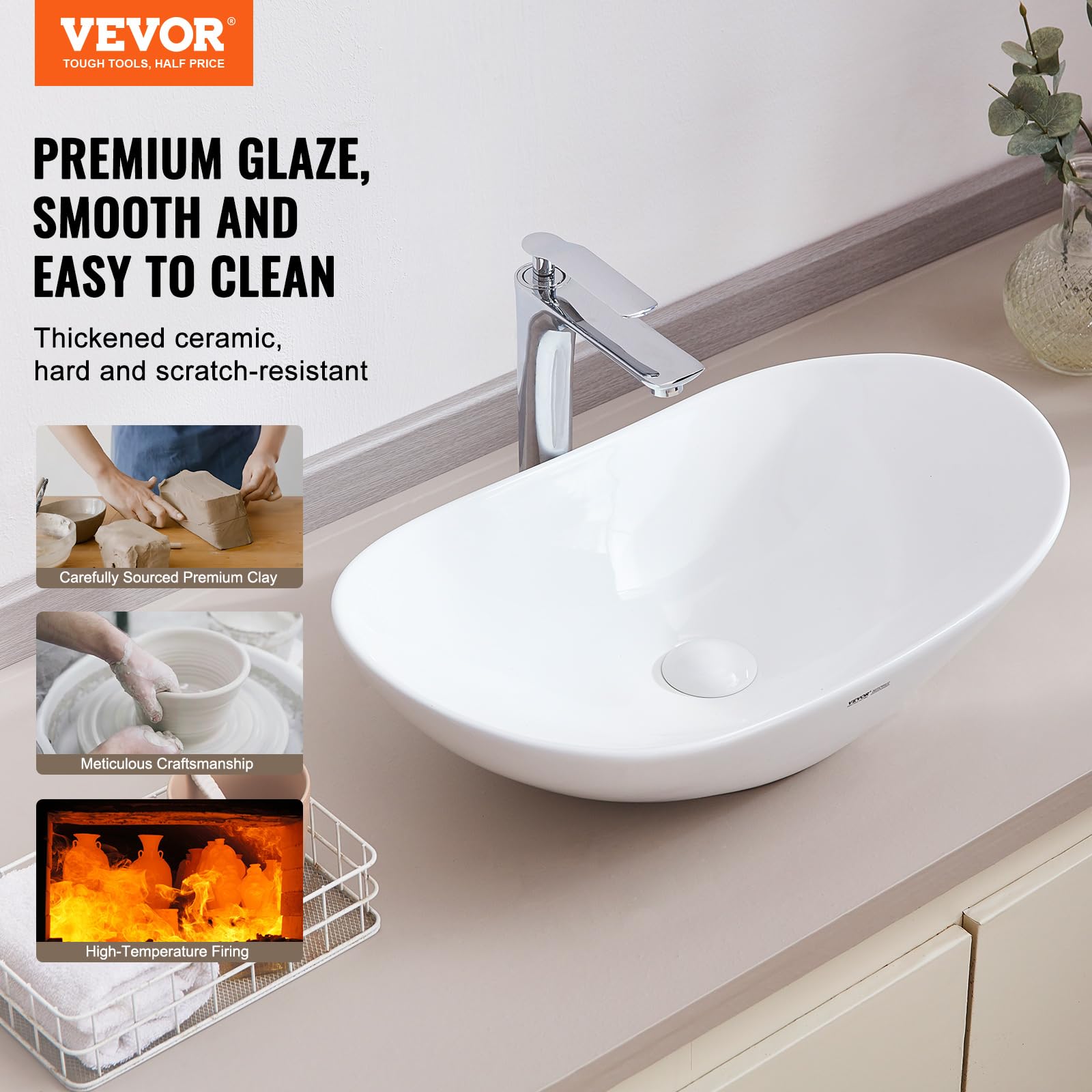 Foto 2 | Vessel Vevor, Encimera Ovalada De Cerámica Blanca De 23,3 X 14,2 Cm - Venta Internacional.