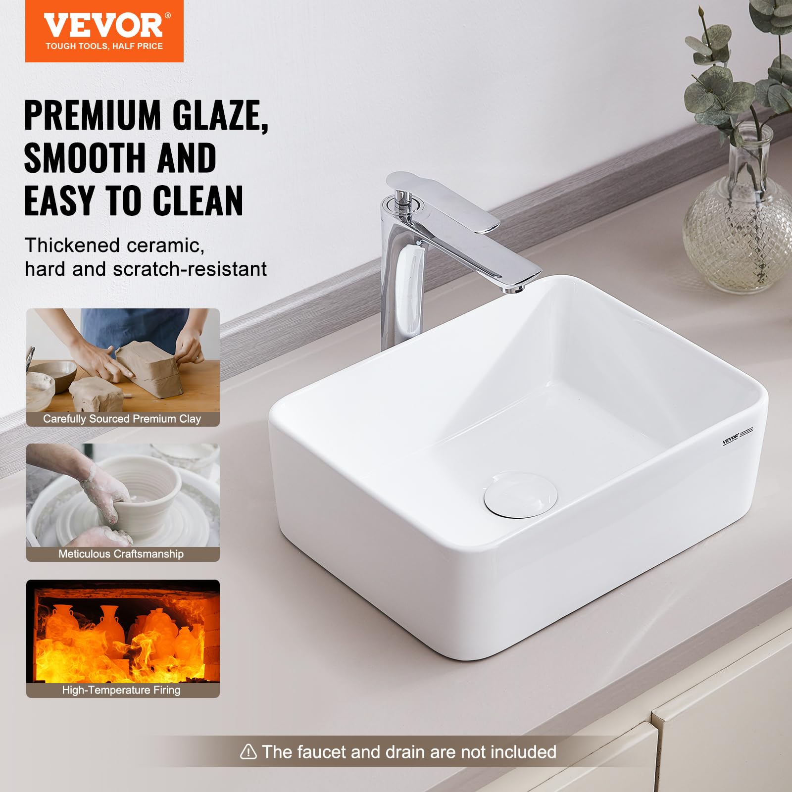 Foto 3 pulgar | Fregadero Rectangular Vevor De 40,64 Cm X 30,48 Cm, Cerámica Blanca - Venta Internacional.