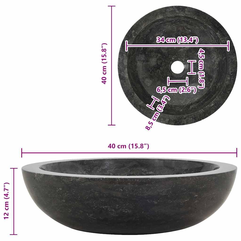 Foto 4 pulgar | Lavabo De Baño Vidaxl Sobre Encimera De Mármol Negro Ø40x12 Cm - Venta Internacional.