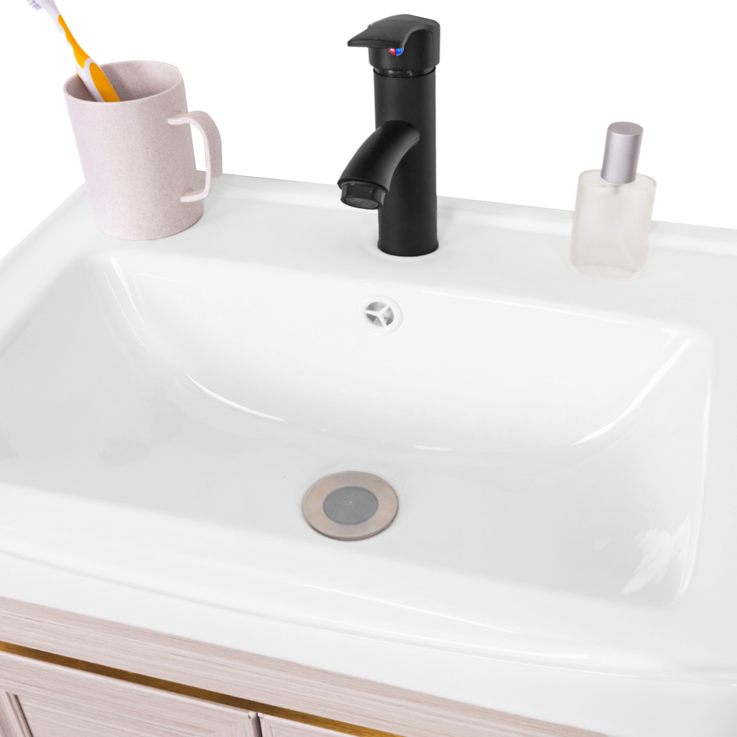 Foto 4 pulgar | Set Gabinete De Baño Con Espejo, Lavabo Cerámico Y Grifería Champagne Con Detalles Dorados Bellini