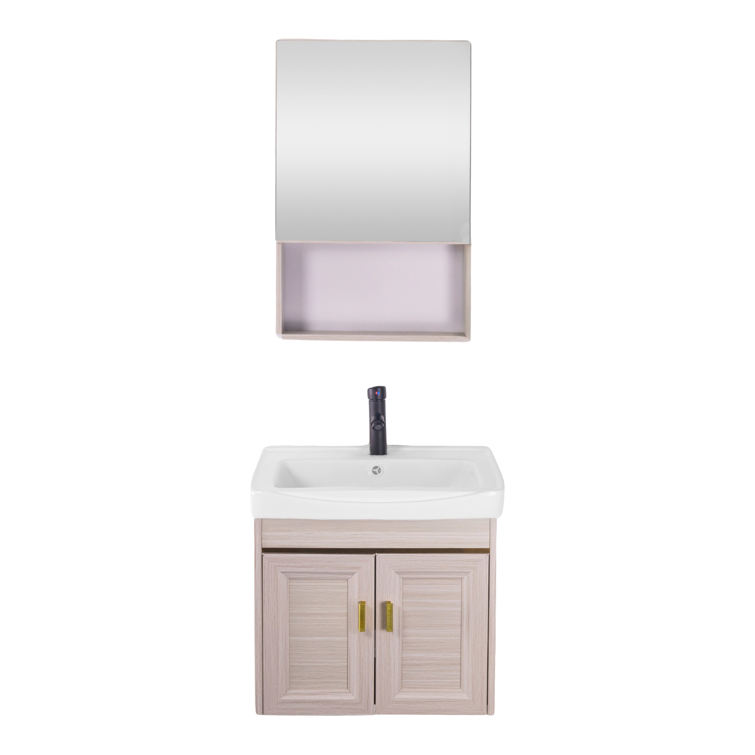 Foto 6 pulgar | Set Gabinete De Baño Con Espejo, Lavabo Cerámico Y Grifería Champagne Con Detalles Dorados Bellini
