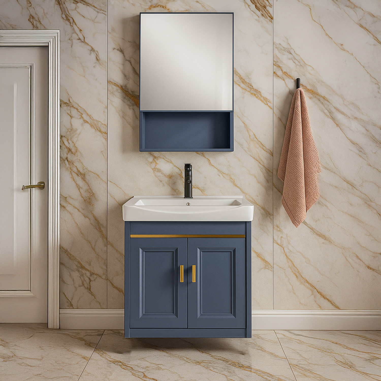 Foto 2 pulgar | Set De Mueble Para Baño Con Espejo Y Grifería Atlantic Azul