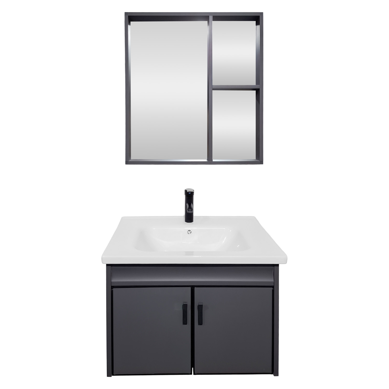 Foto 2 pulgar | Set De Gabinete Para Baño Urban Color Gris Con Espejo, Lavabo De Cerámica Y Grifería