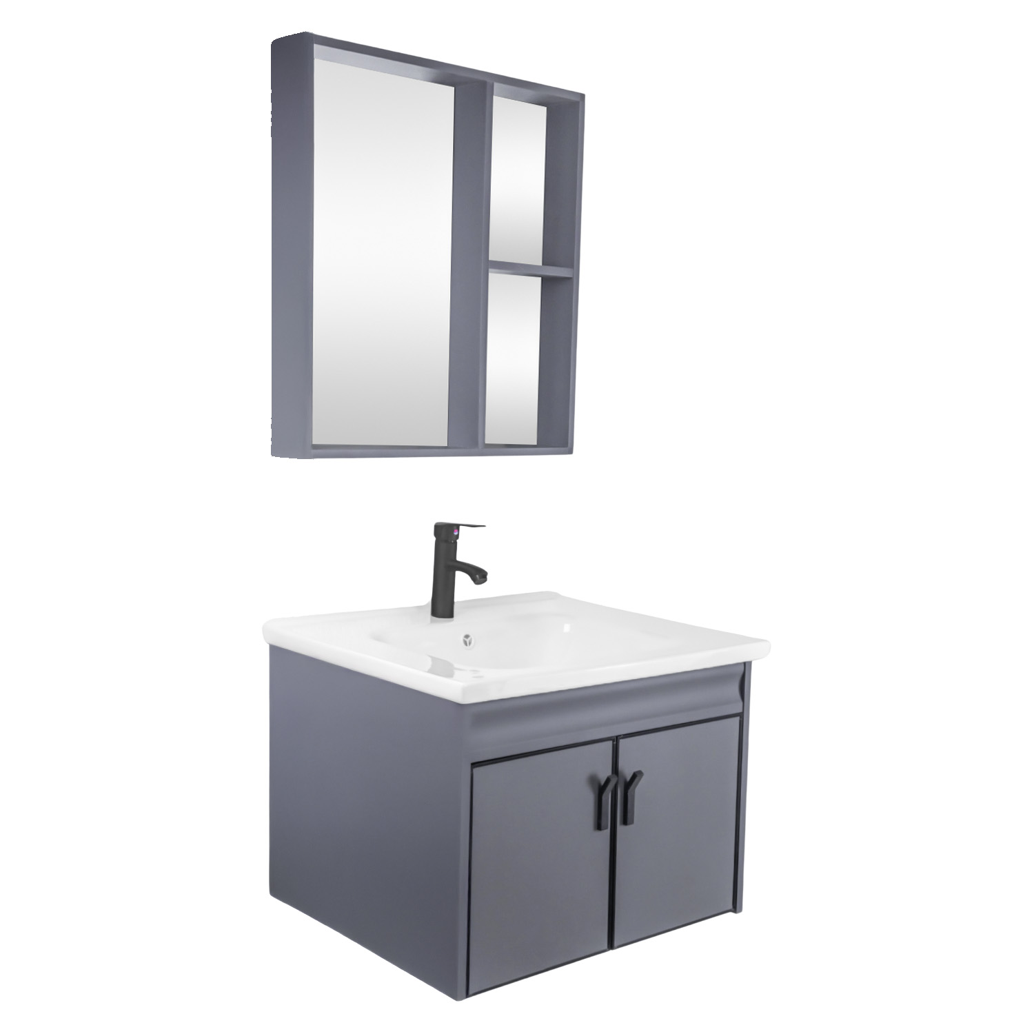 Foto 3 pulgar | Set De Gabinete Para Baño Urban Color Gris Con Espejo, Lavabo De Cerámica Y Grifería