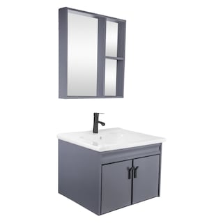 Foto 2 | Set De Gabinete Para Baño Urban Color Gris Con Espejo, Lavabo De Cerámica Y Grifería