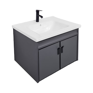 Foto 3 | Set De Gabinete Para Baño Urban Color Gris Con Espejo, Lavabo De Cerámica Y Grifería