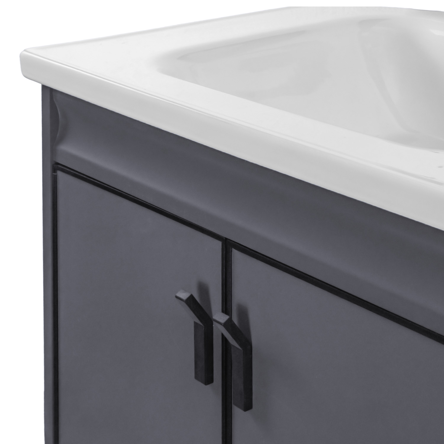Foto 4 | Set De Gabinete Para Baño Urban Color Gris Con Espejo, Lavabo De Cerámica Y Grifería