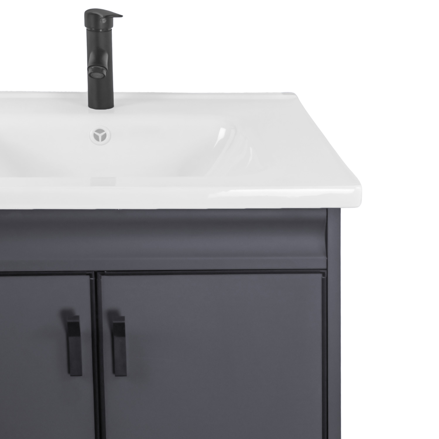Foto 6 | Set De Gabinete Para Baño Urban Color Gris Con Espejo, Lavabo De Cerámica Y Grifería