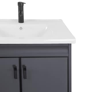 Foto 6 | Set De Gabinete Para Baño Urban Color Gris Con Espejo, Lavabo De Cerámica Y Grifería