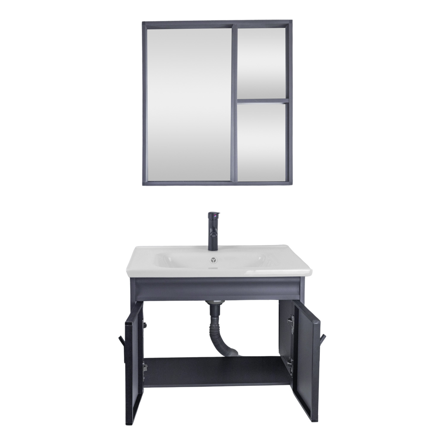 Foto 7 | Set De Gabinete Para Baño Urban Color Gris Con Espejo, Lavabo De Cerámica Y Grifería