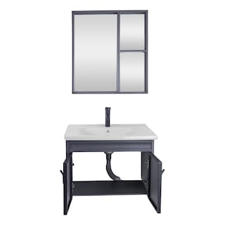 Foto 7 | Set De Gabinete Para Baño Urban Color Gris Con Espejo, Lavabo De Cerámica Y Grifería