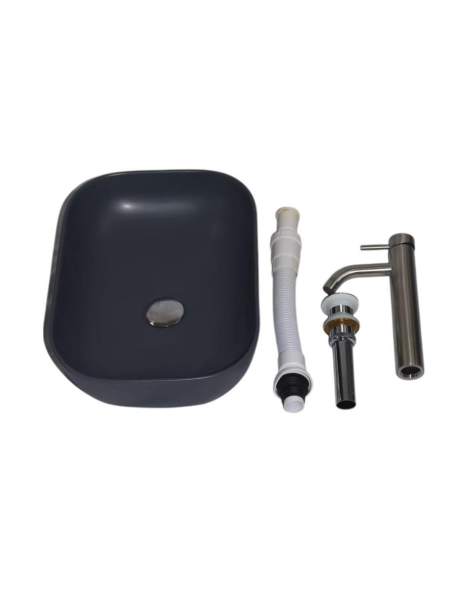 Foto 3 | Kit Lavabo Ovalin Matt Negro Con Accesorios Satinados