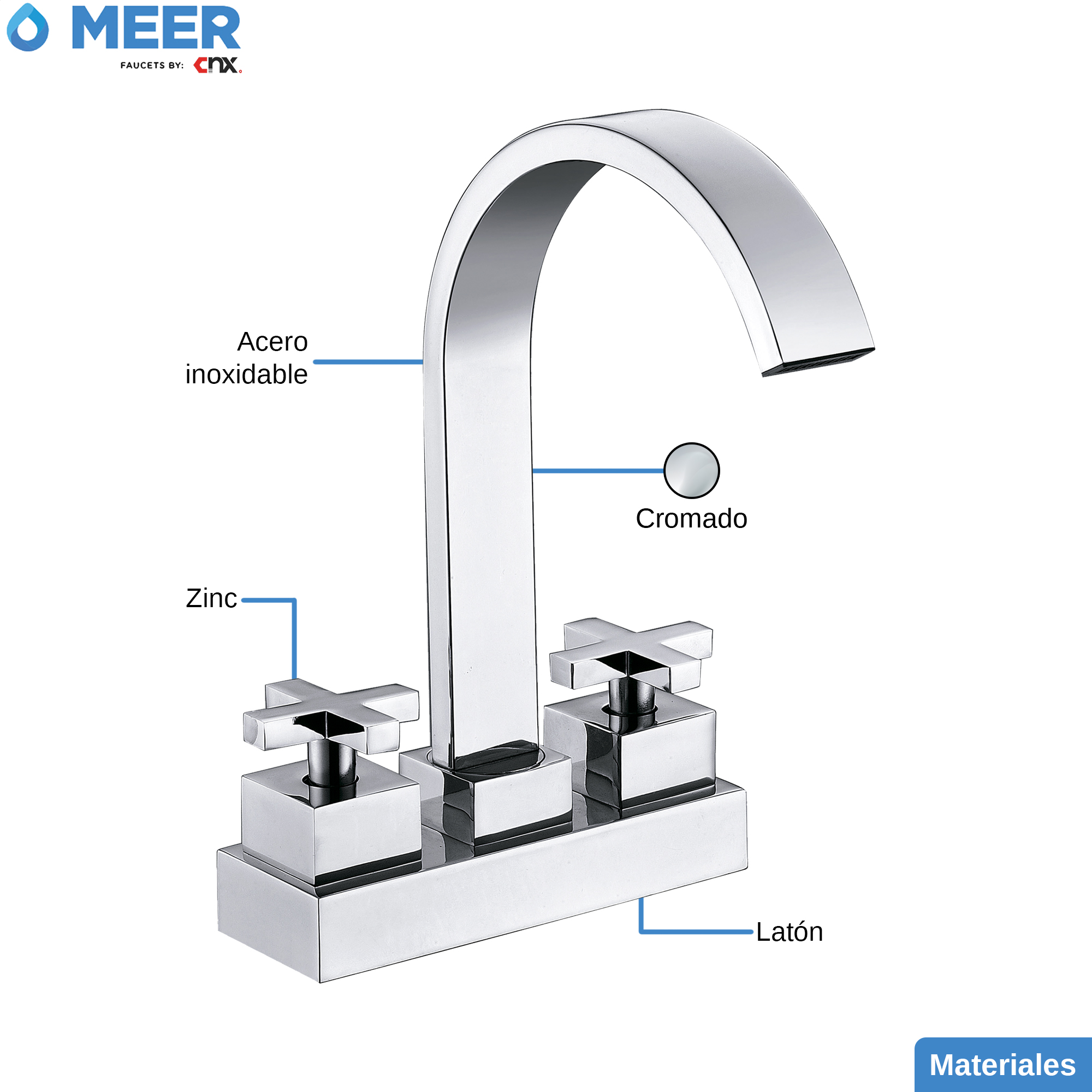 Foto 3 pulgar | Mezcladora para Lavabo de Baño Meer Faucets By Cnx Cromado de Acero Inoxidable