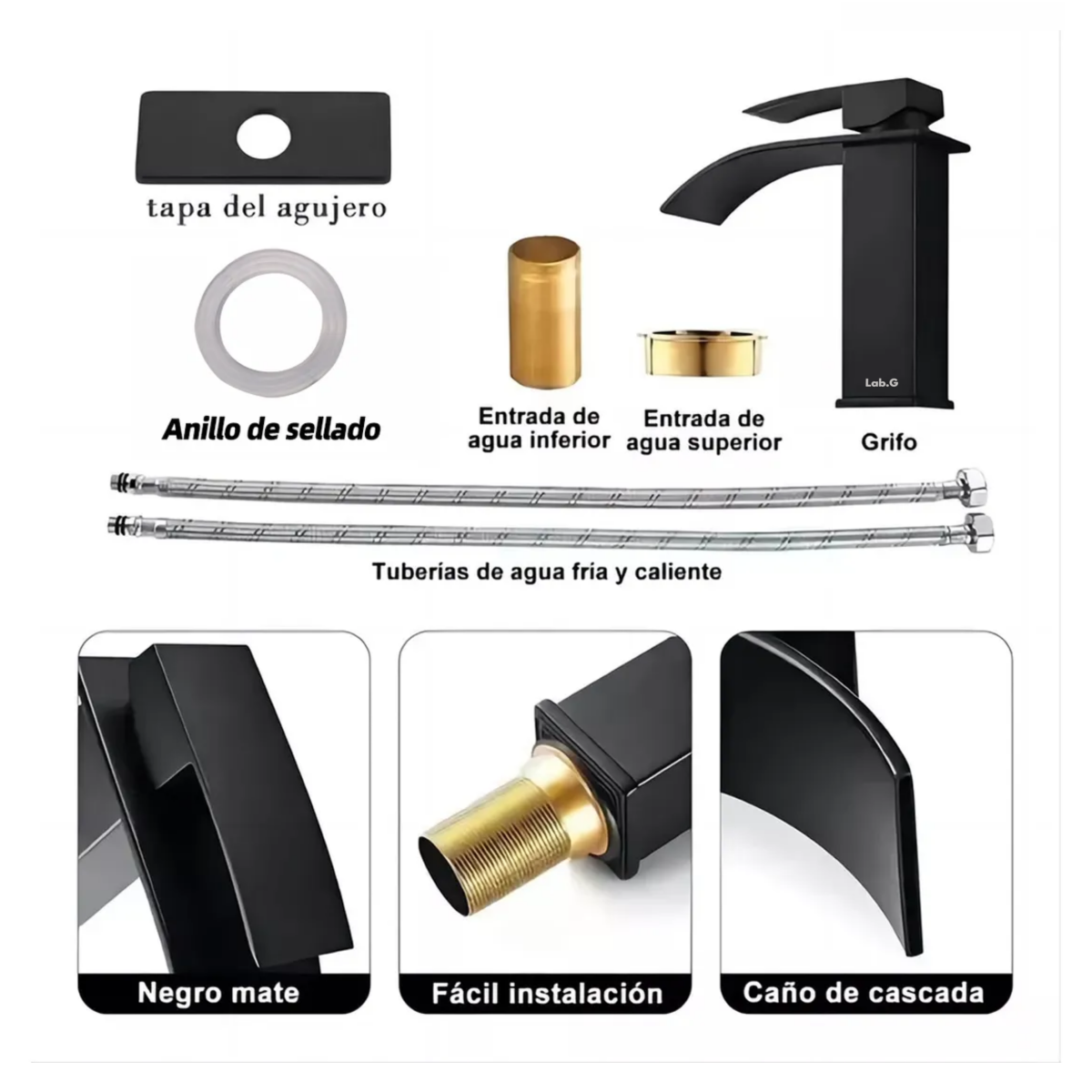 Foto 4 pulgar | Mezclador Monomando Para Lavabo De Baño Lab.g Negro