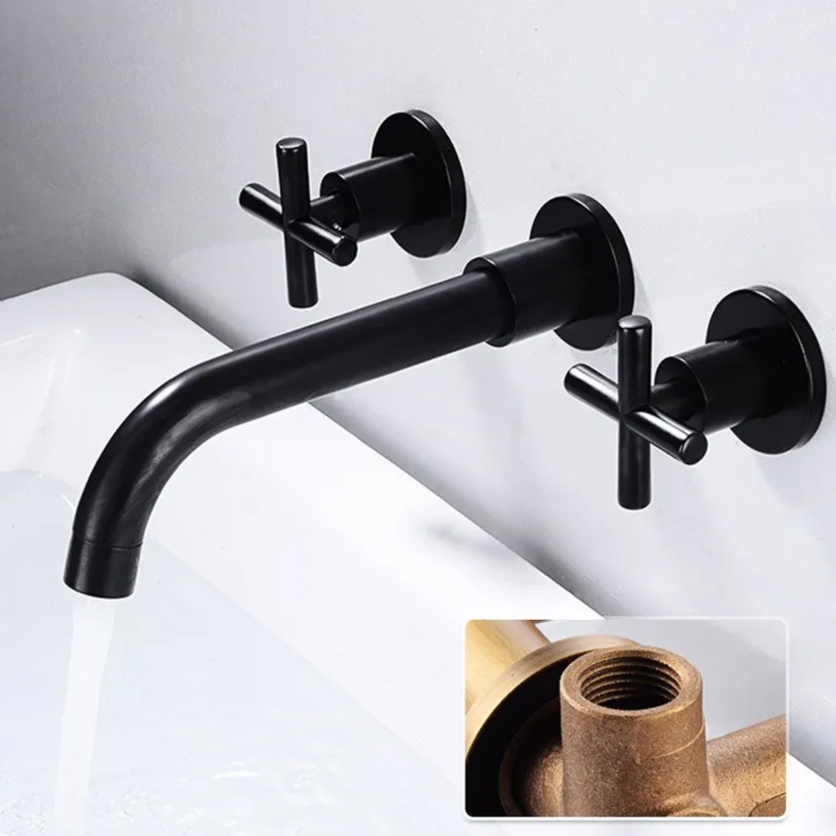 Foto 4 pulgar | Grifo De Lavabo De Pared Empotrado De Tres Orificios 3pz Lab.g Negro