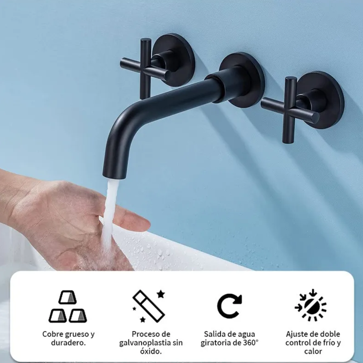 Foto 5 pulgar | Grifo De Lavabo De Pared Empotrado De Tres Orificios 3pz Lab.g Negro