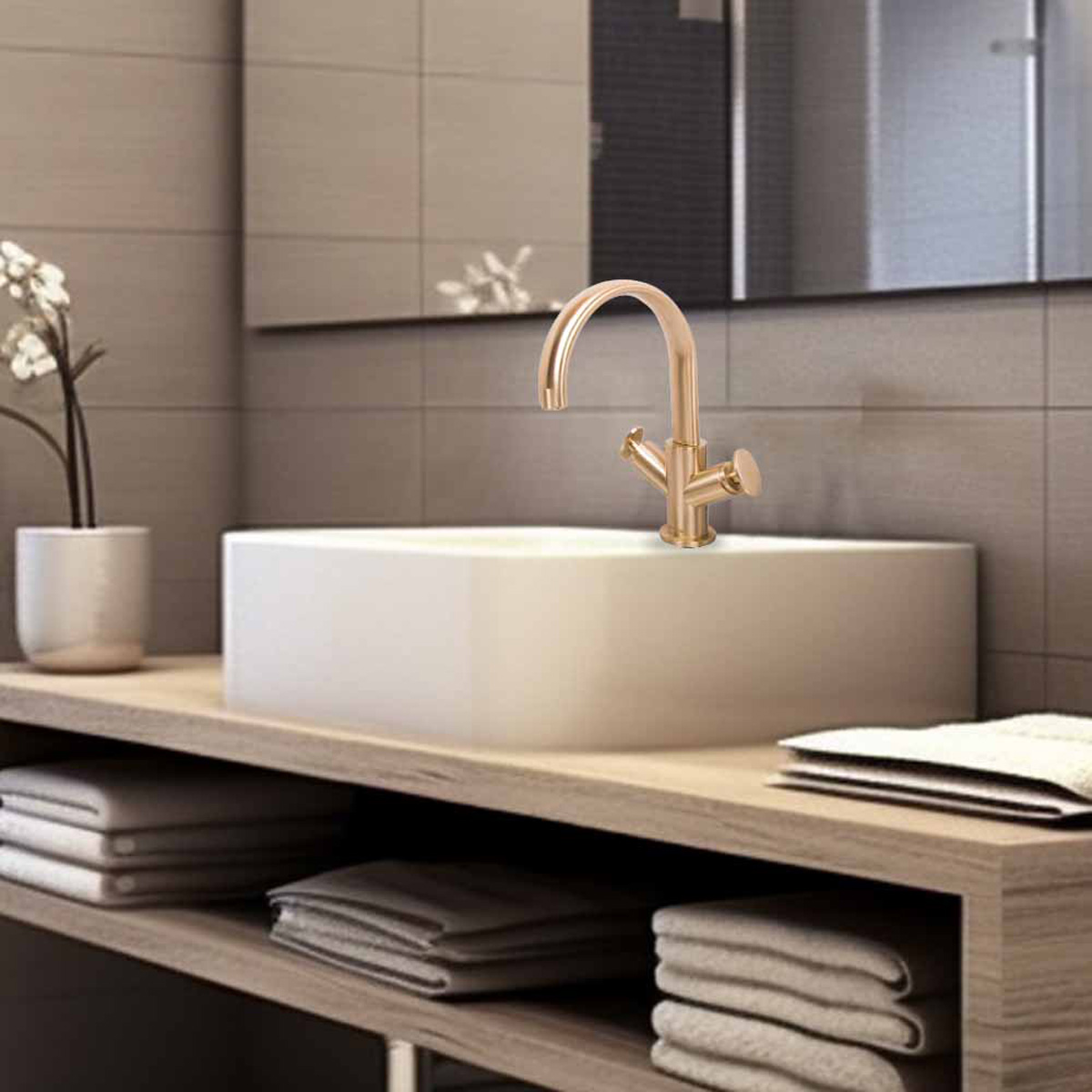 Foto 3 pulgar | Mezcladora De Monoblock Doble Comando Para Lavabo Dorada 8” Mod. Savona - Satín Niquel