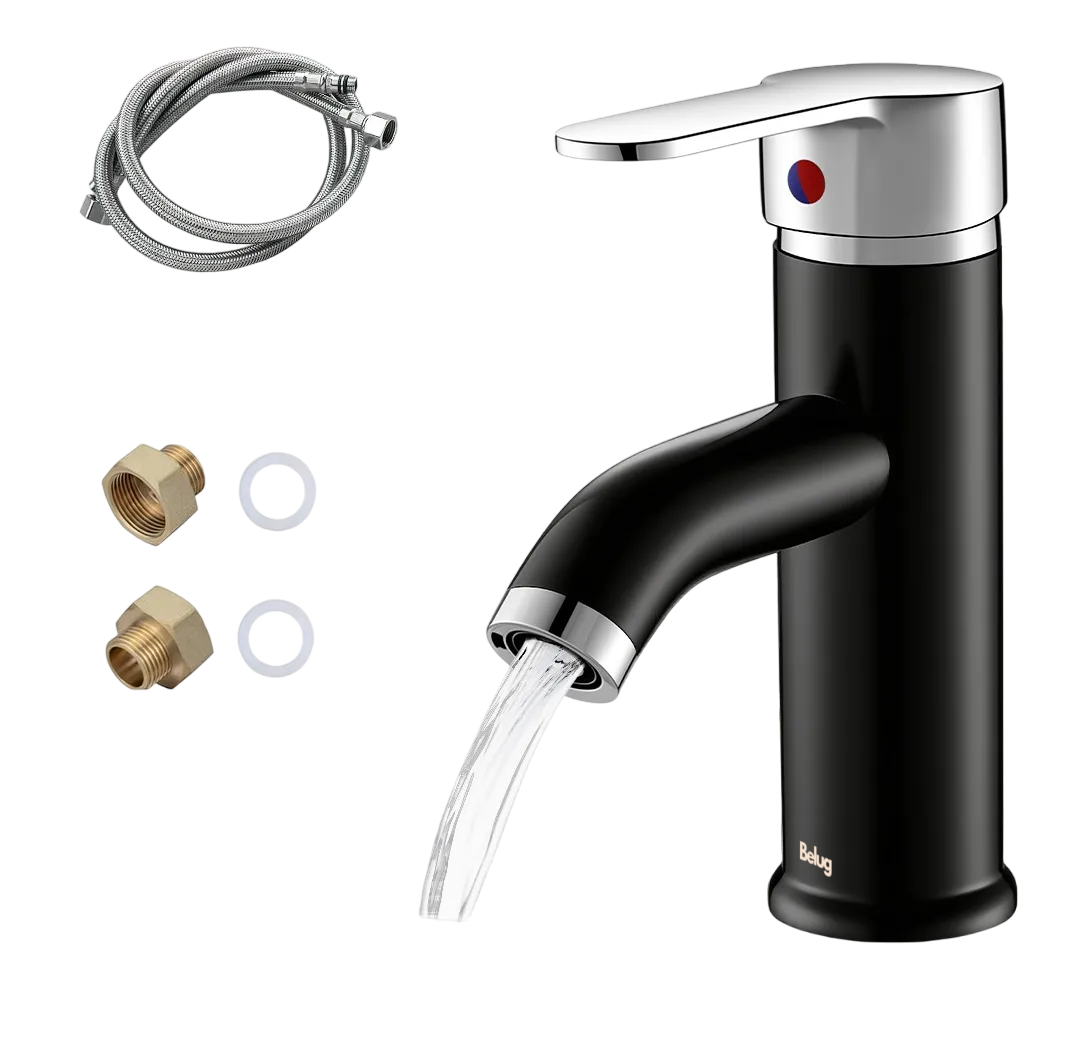 Grifo Mezclador  Belug De Encimera Para Baño De Acero Inoxidable Negro Con Plata