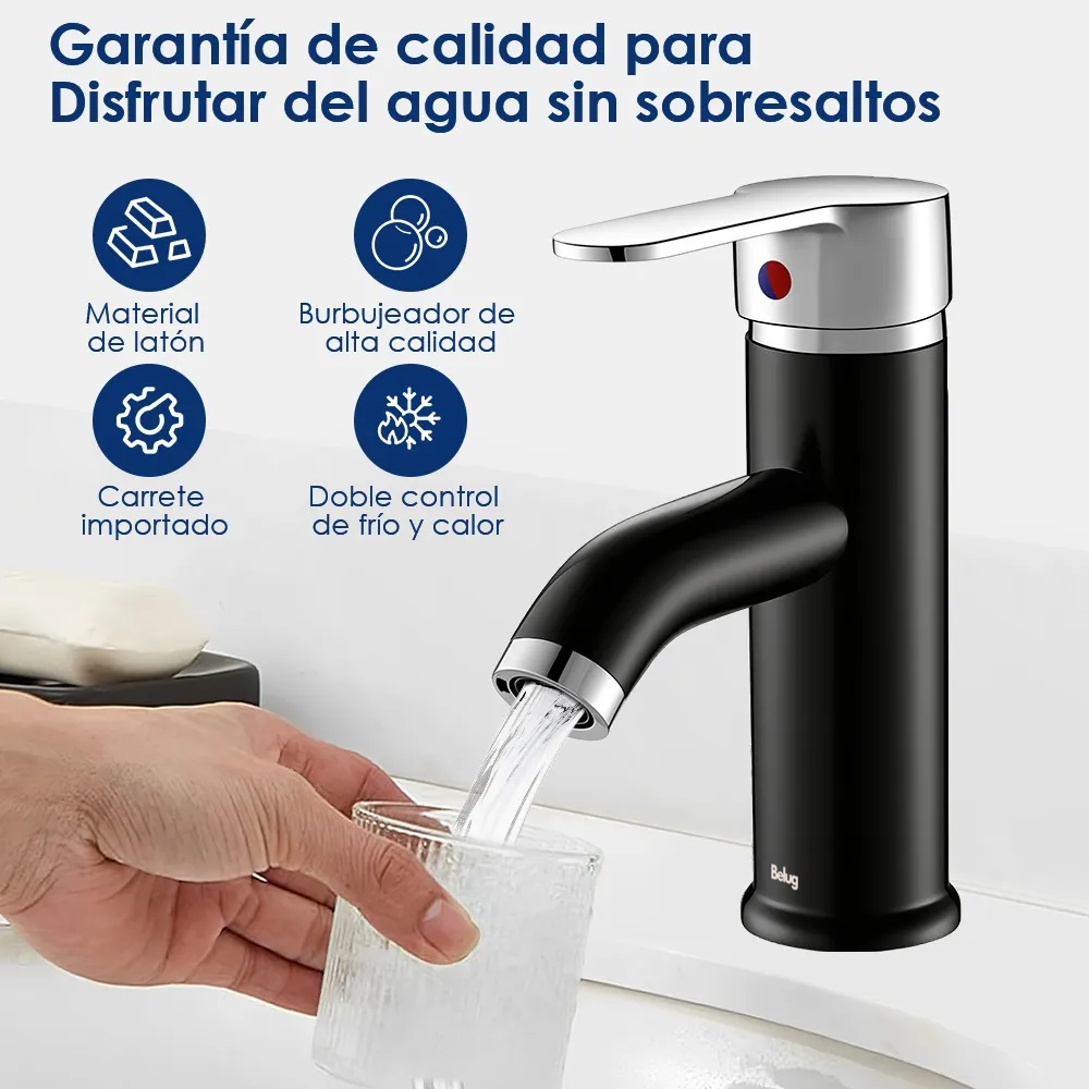 Foto 3 pulgar | Grifo Mezclador  Belug De Encimera Para Baño De Acero Inoxidable Negro Con Plata