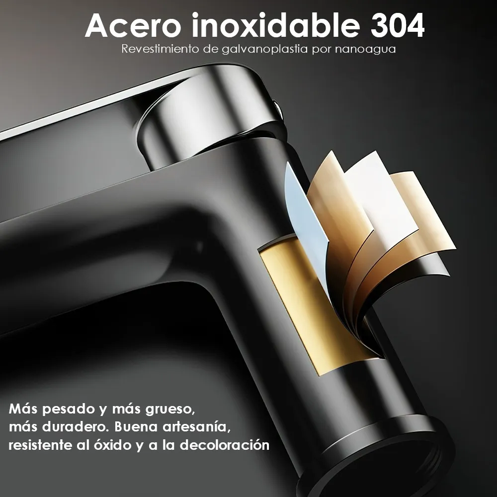 Foto 5 pulgar | Grifo Mezclador  Belug De Encimera Para Baño De Acero Inoxidable Negro Con Plata