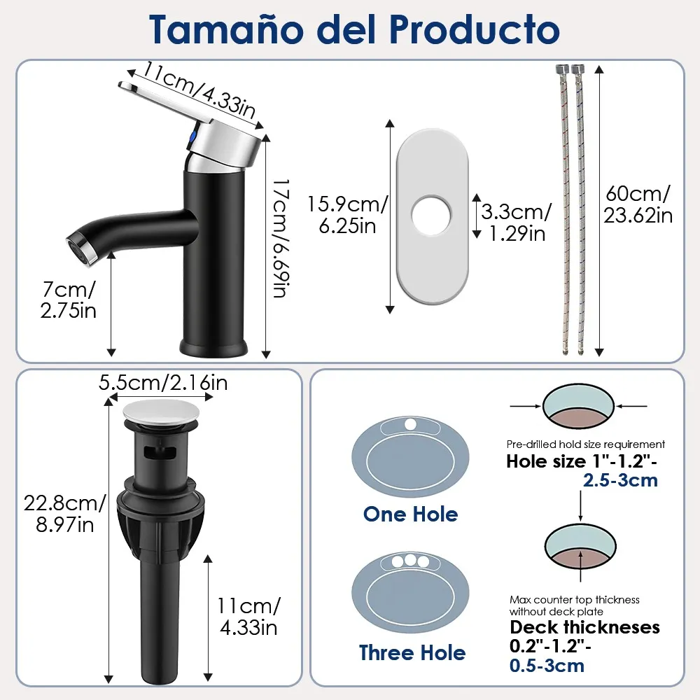 Foto 6 pulgar | Grifo Mezclador  Belug De Encimera Para Baño De Acero Inoxidable Negro Con Plata