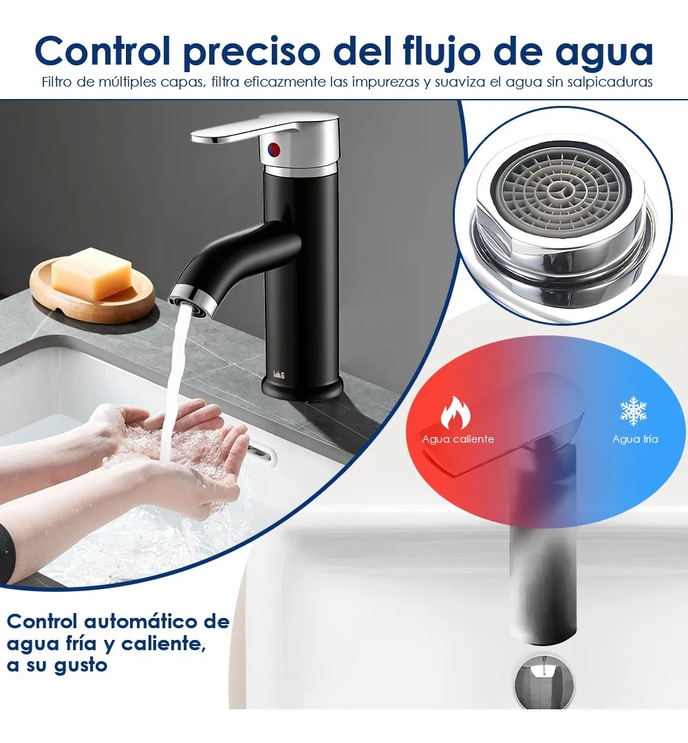 Foto 3 | Grifo Mezclador  Lab.g De Encimera Para Baño De Acero Inoxidable Negro Con Plata