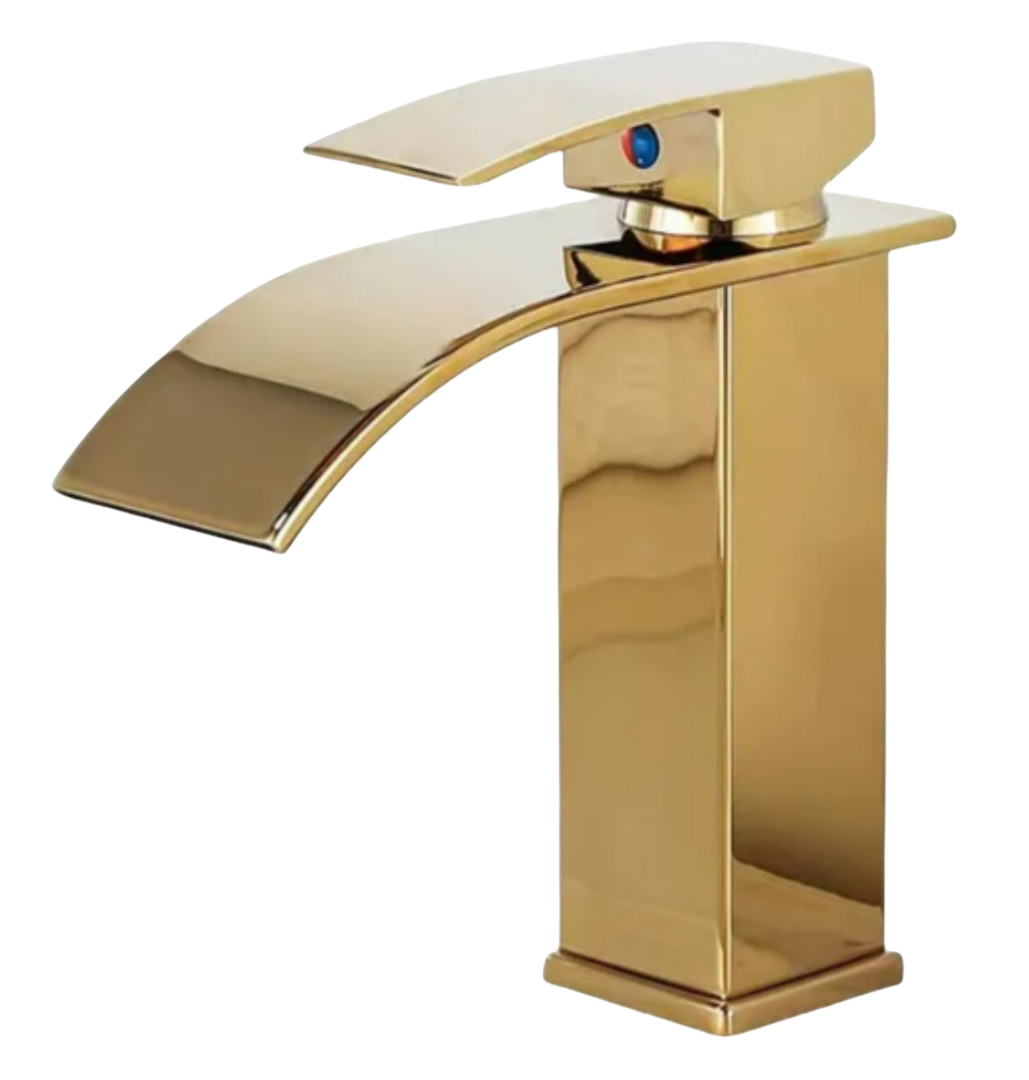 Mezcladora De Lavabo Xtellar En Dorado Elegante Para Baño Con Efecto Cascada