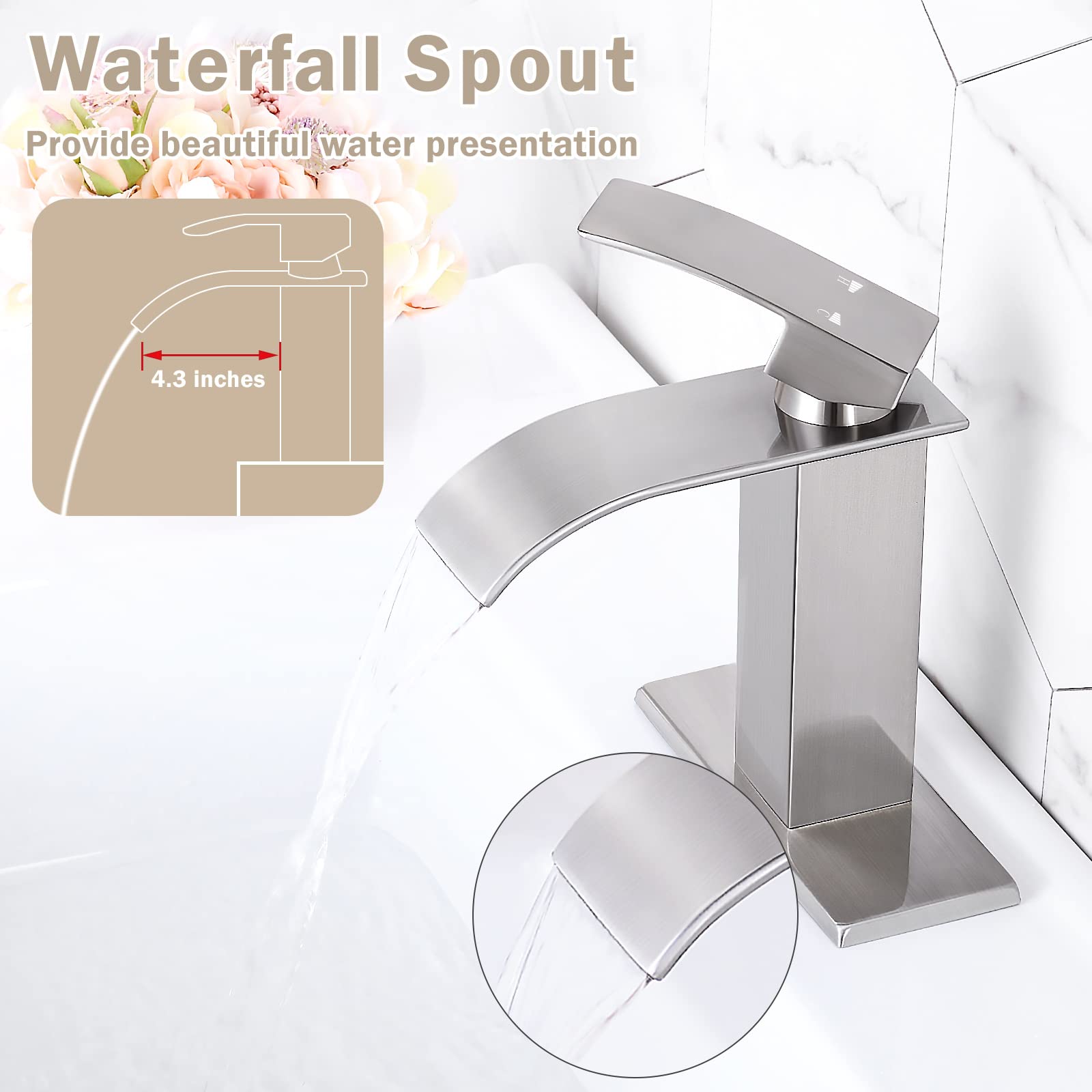 Foto 4 pulgar | Grifo De Baño Qomolangma Waterfall Spout, Níquel Cepillado - Venta Internacional.