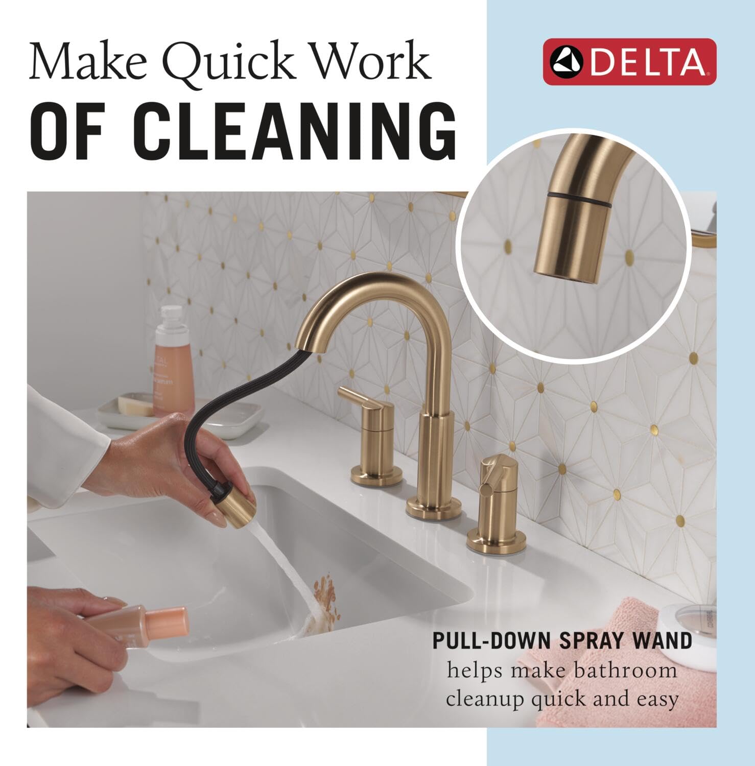 Foto 3 pulgar | Grifo De Baño Delta Nicoli Desplegable Dorado Con 3 Orificios 35749lf-czpd - Venta Internacional.