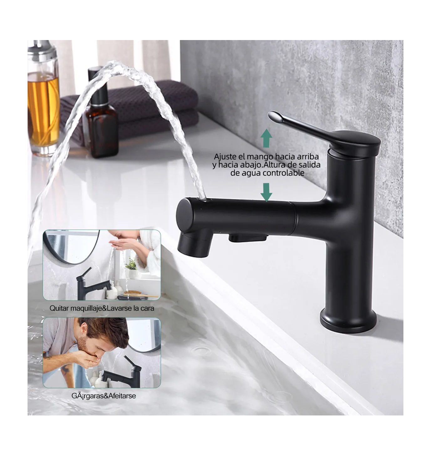 Foto 4 pulgar | Grifo Para Monomando Mezclador Para Lavabo Acero Inoxidable Negro