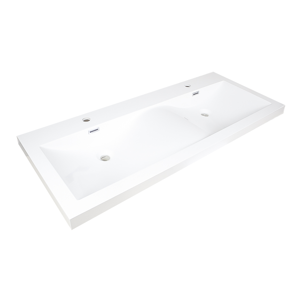 Lavabo Doble De Resina Integrado En Cubierta Con Curva Divisora Y Rebosadero Marca Gravita