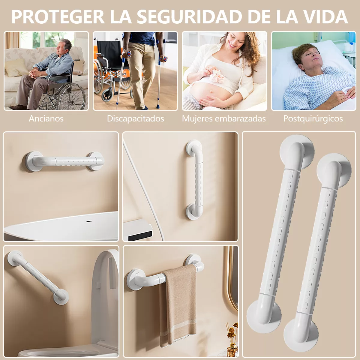 Foto 3 | 2 Barras De Seguridad Apoyo Agarraderas Eo Safe Imports Esi-17668 Blanco