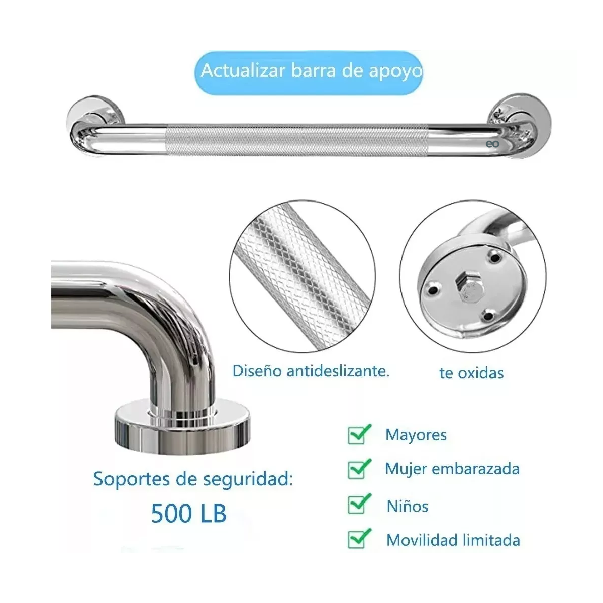Foto 4 pulgar | Pasamos Antideslizantes 50 cm para Baño 2 Piezas Eo Safe Imports Esi-17665-1 Plata