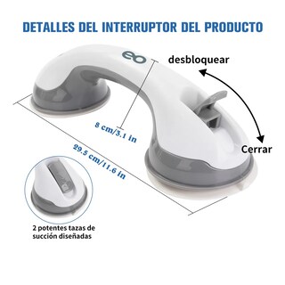 Foto 2 | 2 Piezas Barras De Apoyo Con Ventosa Seguridad Para Baño Eo Safe Imports Esi-18922 Blanco
