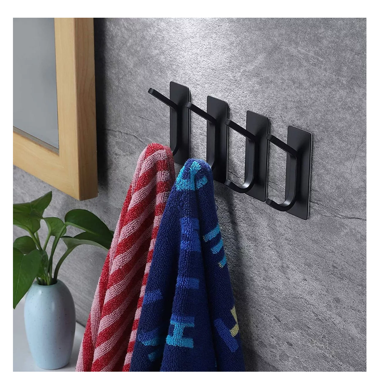 Foto 4 pulgar | Ganchos Toallero Adhesivos De Pared Acero Para Toalla Baño Negro