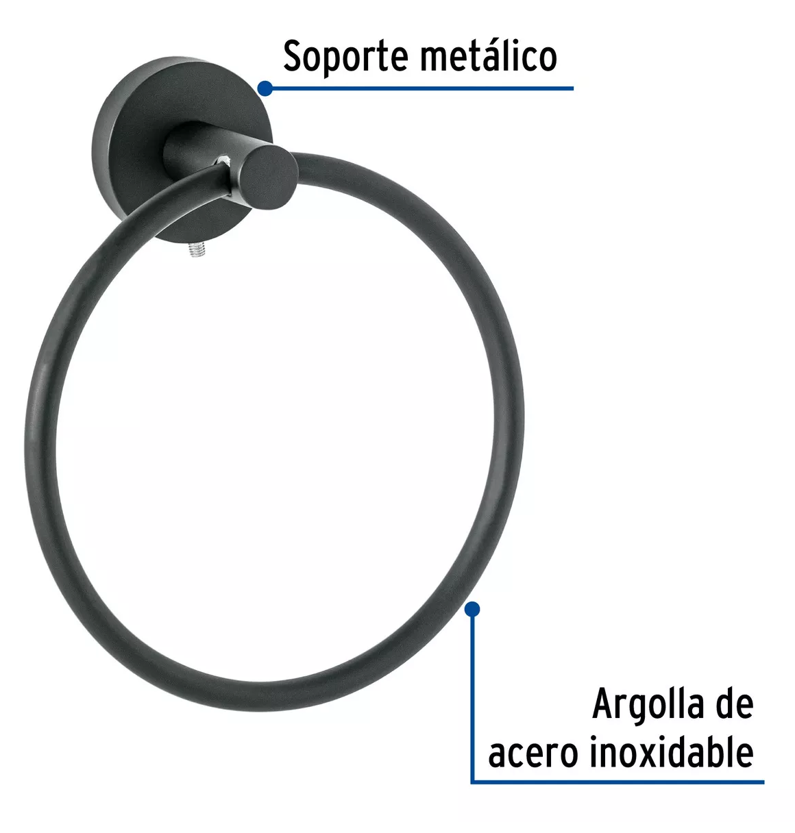 Foto 3 pulgar | Toallero De Argolla Acero Inoxidable Negro