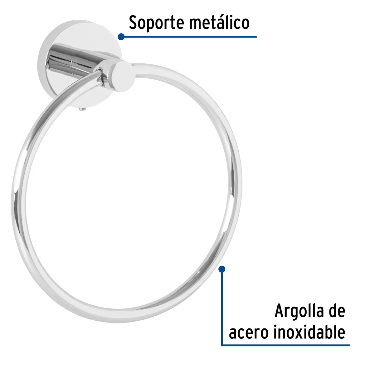 Foto 3 pulgar | Toallero de Argolla Acero Inoxidable Cromo Plata con Sistema de Montaje para Pared