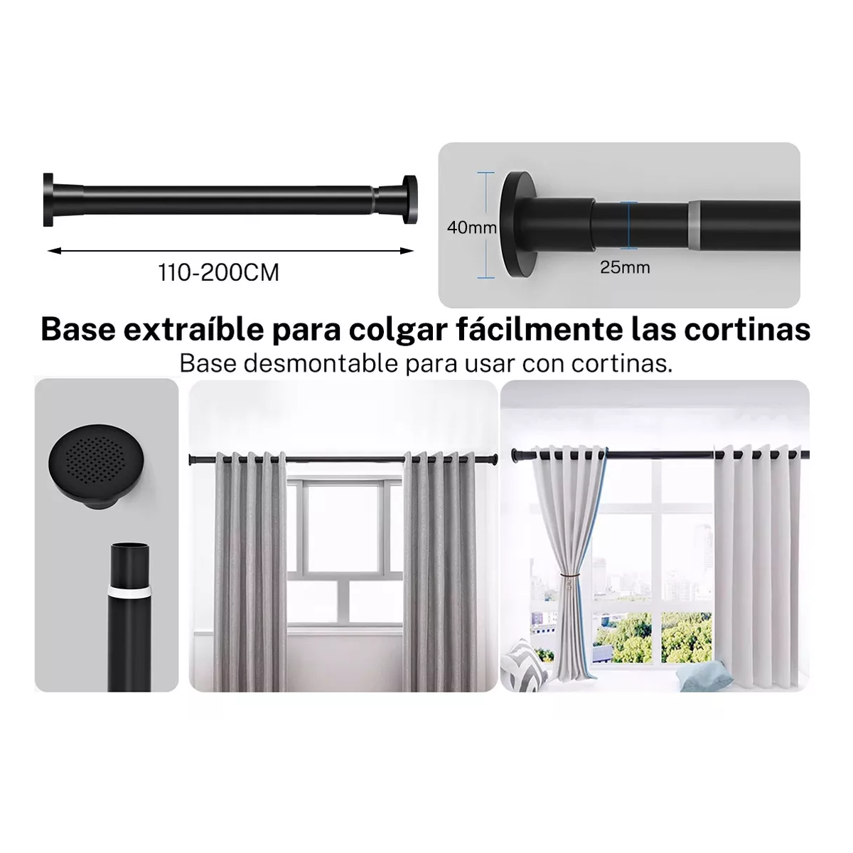 Foto 4 pulgar | Barra Cortina De Cortinero Baño Expandible Eo Safe Imports  Esi-16328 Negro