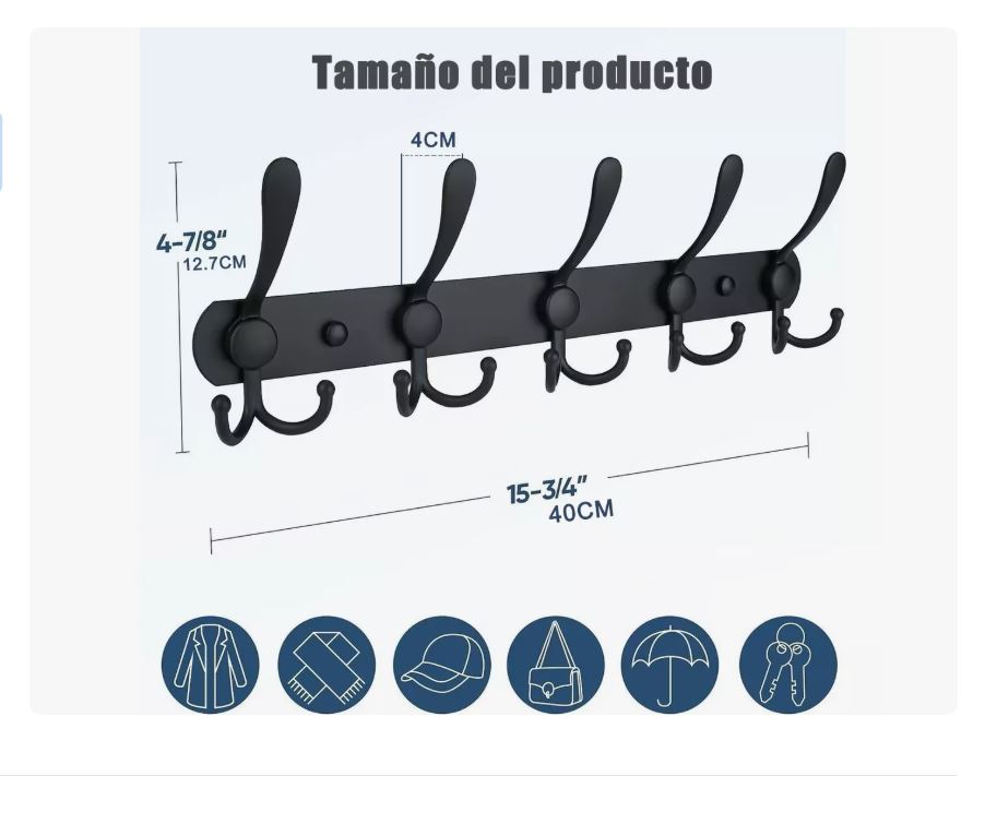 Foto 3 pulgar | Toallero Negro De Pared 5 Ganchos 20 Kg Xtellar