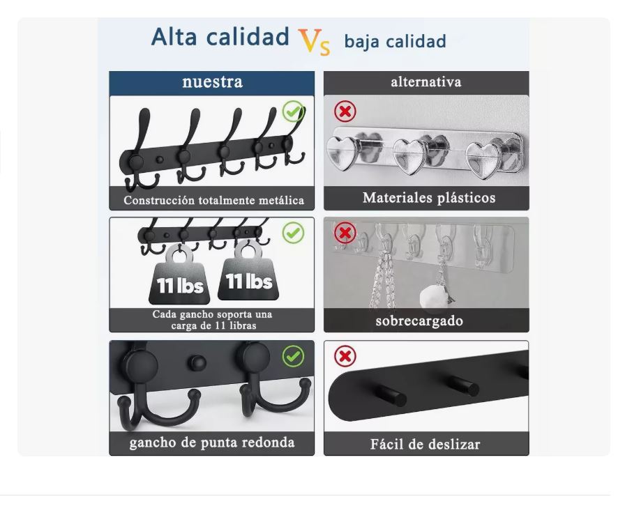 Foto 4 pulgar | Toallero Negro De Pared 5 Ganchos 20 Kg Xtellar