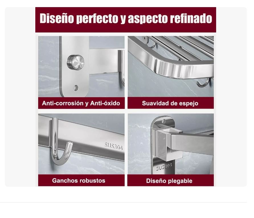 Foto 4 pulgar | Toallero para Baño Xtellar Plegable con 6 Ganchos