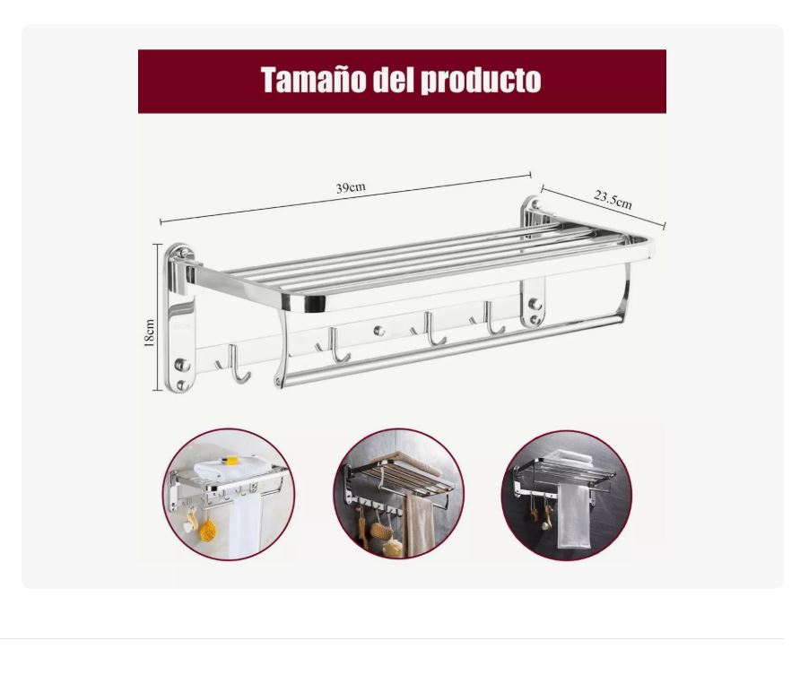 Foto 5 pulgar | Toallero para Baño Xtellar Plegable con 6 Ganchos
