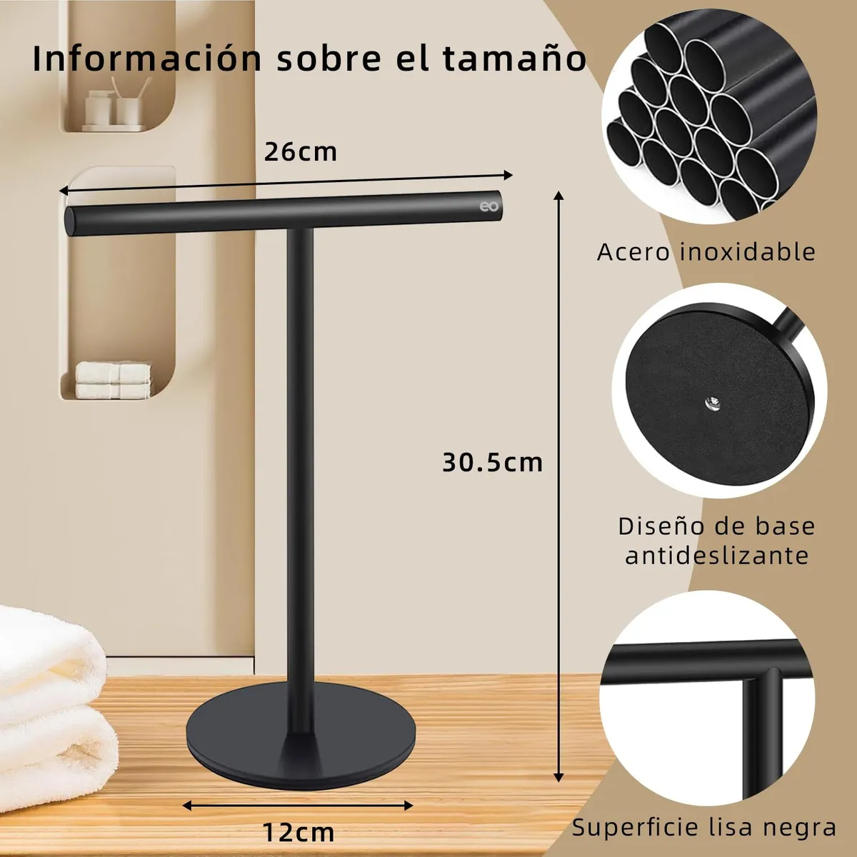 Foto 4 pulgar | Soporte Para Toallas De Mano En Forma De T, Toallero Eo Safe Imports Esi-18897 Negro