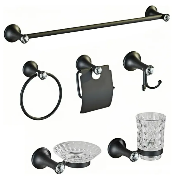 Set Exclusivo Xtellar De Accesorios Para Baño En Acero Inoxidable  57cm  Elegante Negro