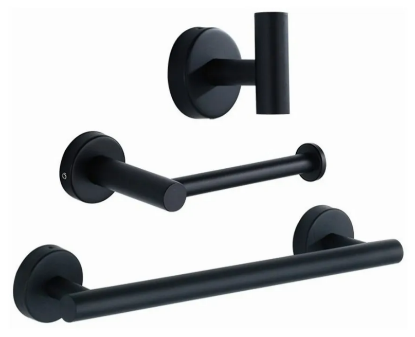 Set Xtellar De Baño Negro Mate De Acero Inoxidable - Toallero  Gancho  Toallero De Papel