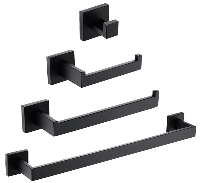 Set Aspiracional Xtellar De Accesorios De Baño En Acero Inoxidable Negro De 4 Piezas