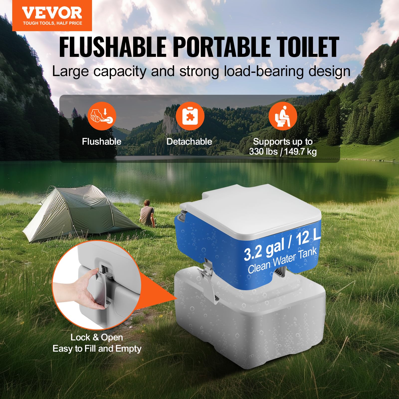 Foto 2 | Inodoro Portátil Vevor Para Acampar Con Depósito De Basura De 20 Litros Y Descarga De 12 Litros - Venta Internacional.