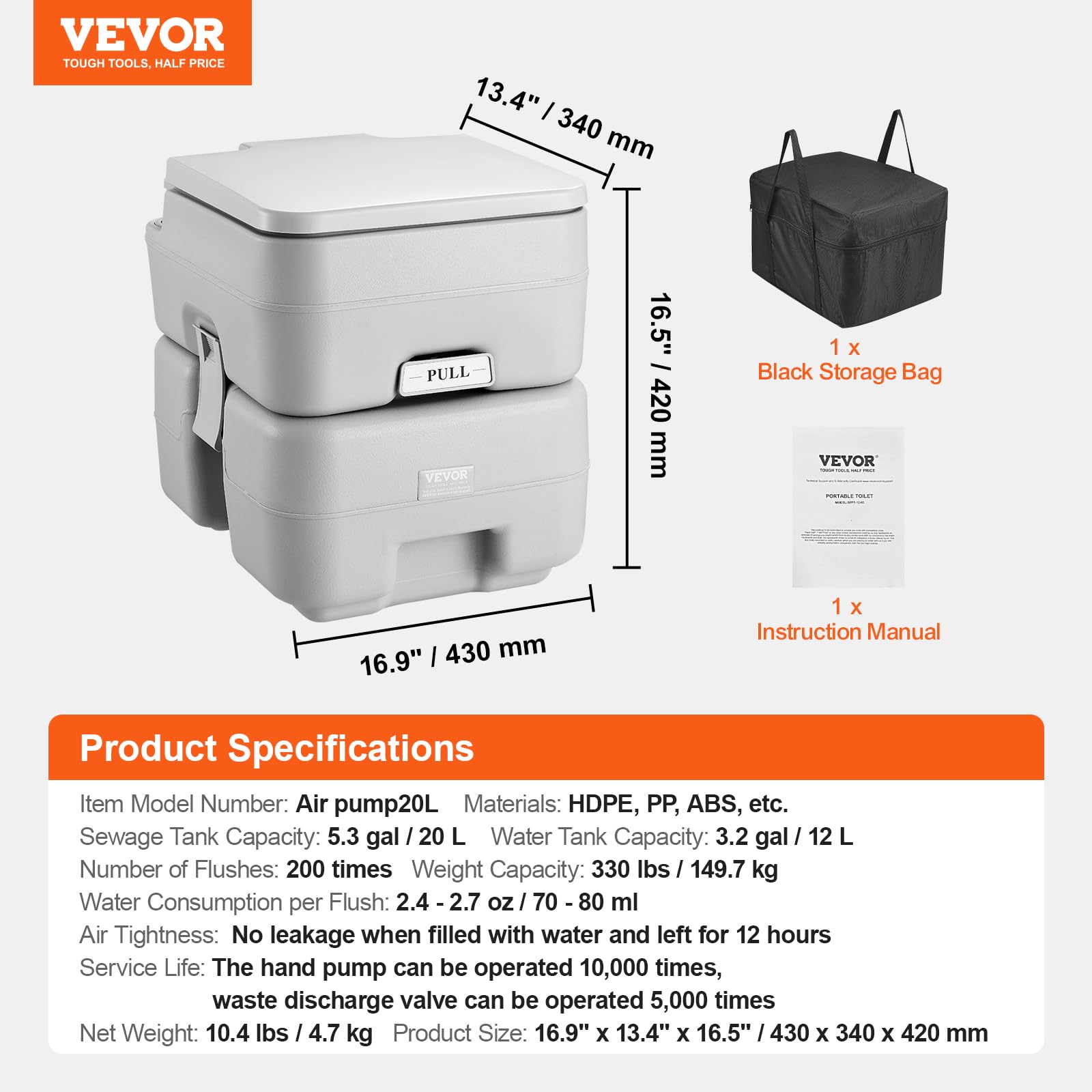 Foto 7 | Inodoro Portátil Vevor Para Acampar Con Depósito De Basura De 20 Litros Y Descarga De 12 Litros - Venta Internacional.